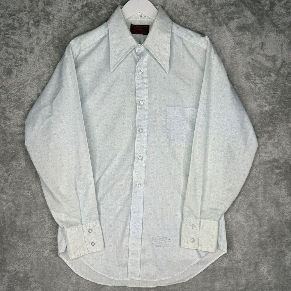 Vtg 70s Kings Road Sears Shirt Mens 16 33 Blue Geometric Paisley Thin Western